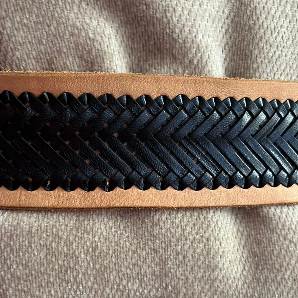 Hussy black & British tan leather belt Tan and Black Woven Belt Gold hardware